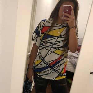 white multi-colored shirt